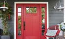 Red Clopay Craftsman Entry Door used on HGTVs 2018 Urban Oasis